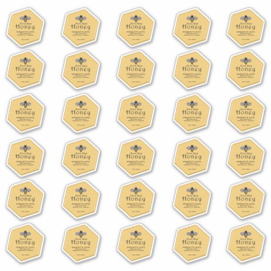 30 Hexagon gevormde waterdichte gele honing met bi Sticker (Voorkant)