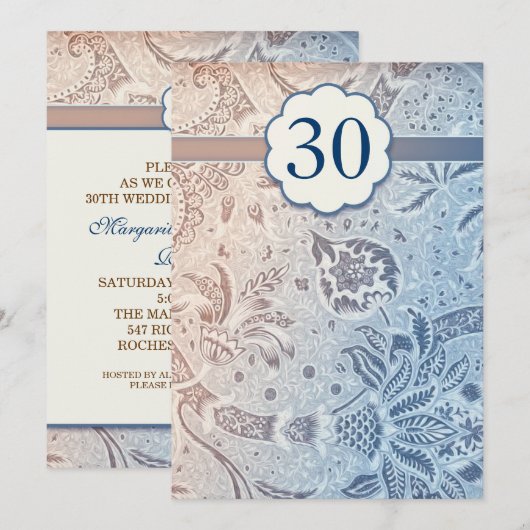 30 huwelijksverjaardag blauwe elegante uitnodiging (Voorkant / Achterkant)