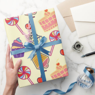 30 inch x 60 voet Cupcakes & Lollypops Patroon Cadeaupapier