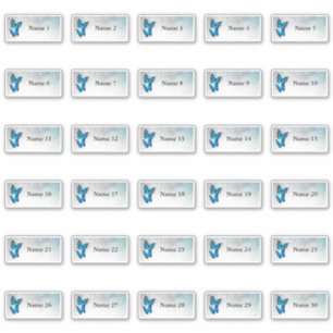 30 individuele gastnamen Blue Butterfly Stickers