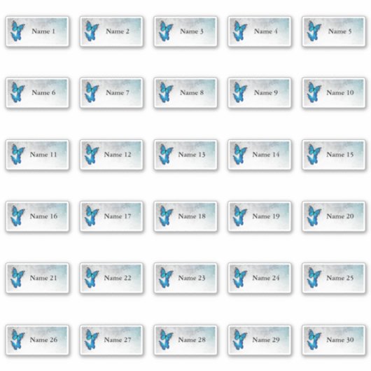 30 individuele gastnamen Blue Butterfly Stickers (Voorkant)