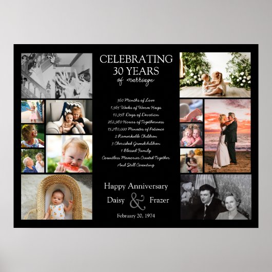 30 jaar bruiloft jubileum fotocollage bewerkbaar poster (Voorkant)