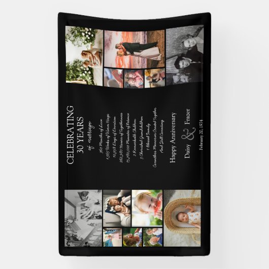 30 jaar bruiloft jubileum fotocollage bewerkbaar spandoek (Verticaal)