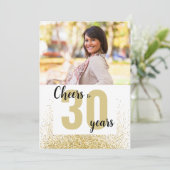 30 jaar gouden glitter foto verjaardag kaart (Staand voorkant)