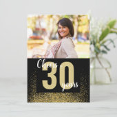 30 jaar gouden glitter foto verjaardag kaart (Staand voorkant)