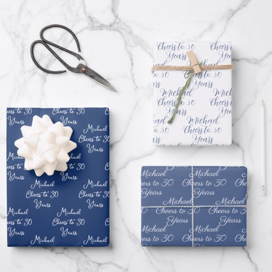 30 jaar Navy Blue 30e verjaardag Inpakpapier Vel (Voorkant)