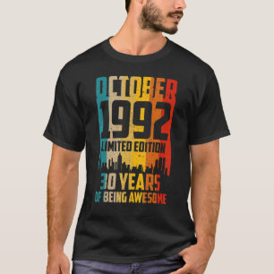 30 jaar oude Vintage oktober 1992 30e verjaardag T-shirt
