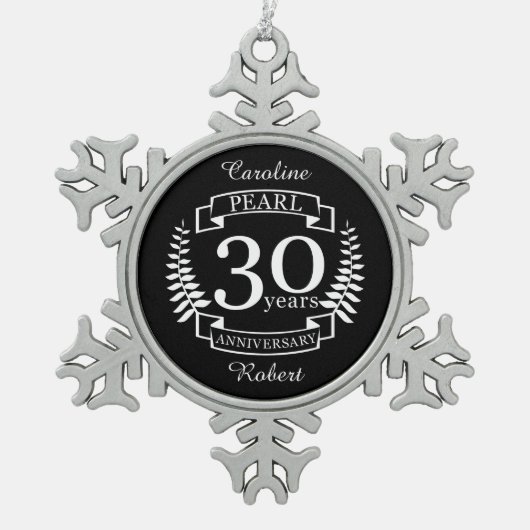 30 jaar Pareldag van de 30e bruiloft Tin Sneeuwvlok Ornament (Voorkant)