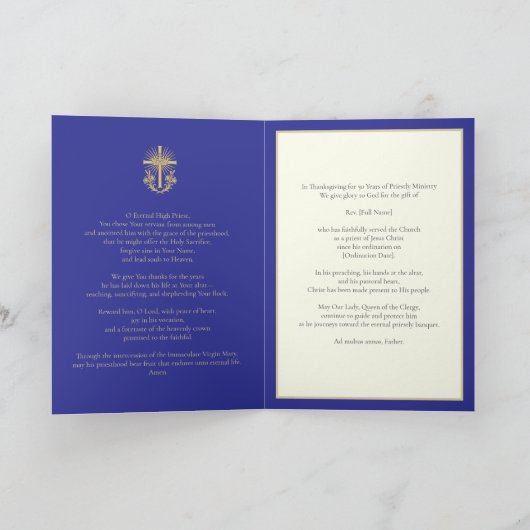 30 jaar Priesterschap Goud Elegant Katholiek Kaart (Binnen)
