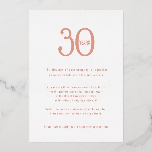 30 jaar roos gouden witte gouden dag folie uitnodiging (Achterkant)