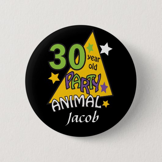 30-jarig dier | 30e verjaardag met naam ronde button 5,7 cm (Voorkant)