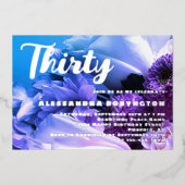 30 jarig jubileum bloemenblauw paarse folie uitnodiging (Voorkant)