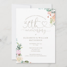 30-jarig jubileum Hart Script Bloem Monogram Kaart