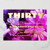 30 jarig jubileum roze paarse bloemen folie uitnodiging (Voorkant)