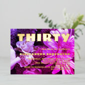 30 jarig jubileum roze paarse bloemen folie uitnodiging (Staand Voorkant)