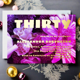 30 jarig jubileum roze paarse bloemen folie uitnodiging