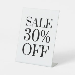 30% korting op verkoop teken, tafelblad teller sig reclamebord met voetstuk