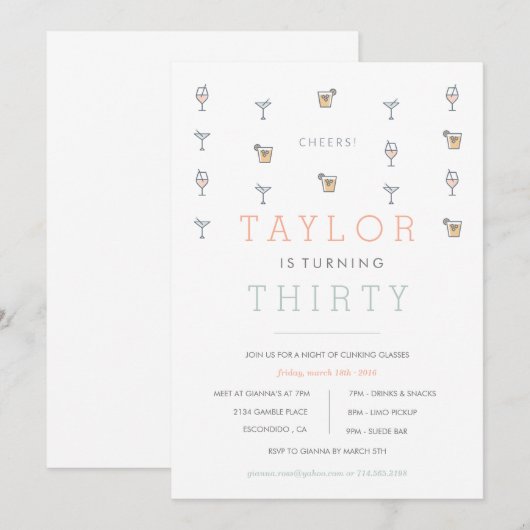30 Martini Milestone verjaardagsuitnodiging Kaart (Voorkant / Achterkant)