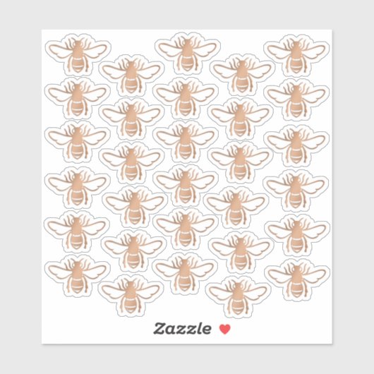 30 Metallic koper-honingbijen in reliëfstijl Sticker (Vel)