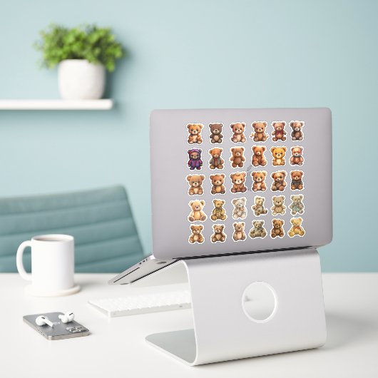 30 mini teddybeer Stickers (Laptop op bureau)