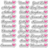 30 Namen Aangepaste Gastenlijst Kalligrafie Roze H Sticker (Voorkant)