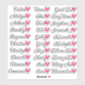 30 Namen Aangepaste Gastenlijst Kalligrafie Roze H Sticker (Vel)