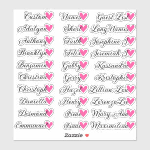 30 Namen Aangepaste Gastenlijst Kalligrafie Roze H Sticker