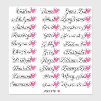30 Namen Aangepaste Gastenlijst Kalligrafie Roze H Sticker
