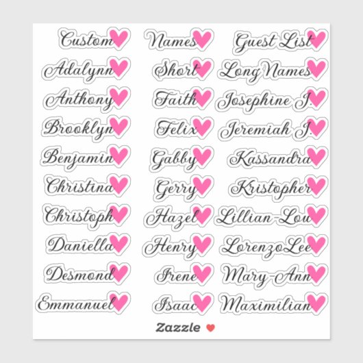 30 Namen Aangepaste Gastenlijst Kalligrafie Roze H Sticker (Vel)