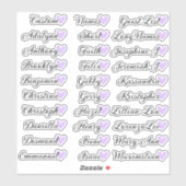 30 Namen Aangepaste Gastlijst Calligrafie Lila Har Sticker (Vel)