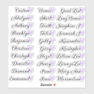 30 Namen Aangepaste Gastlijst Calligrafie Lila Har Sticker
