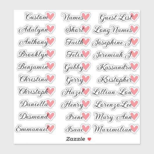 30 Namen Aangepaste Gastlijst Calligrafie Perzik H Sticker (Vel)