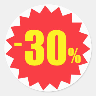 30 procent korting stickers, wit en rood ronde sticker