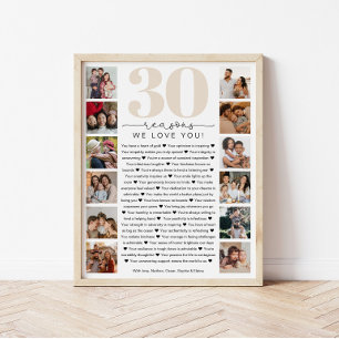 30 Redenen dat we van je houden Verjaardag Cadeau Perfect Poster