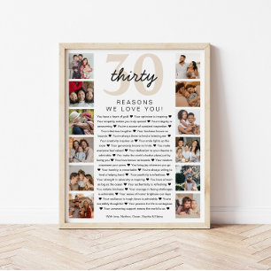30 Redenen dat we van je houden Verjaardag Cadeau Perfect Poster