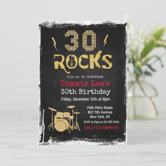 30 Rocks Rockstar gitaar 30e verjaardag uitnodigin Kaart (Staand voorkant)