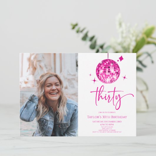 30 Roze Discobal Foto 30e verjaardagsfeest Kaart (Staand voorkant)