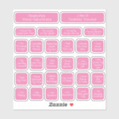 30 Roze & Wit Reisbevestiging Sjabloon Vierkant Sticker (Vel)