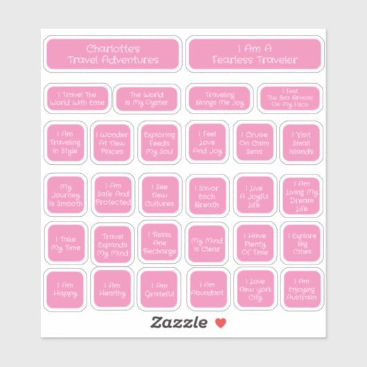 30 Roze & Wit Reisbevestiging Sjabloon Vierkant Sticker (Vel)