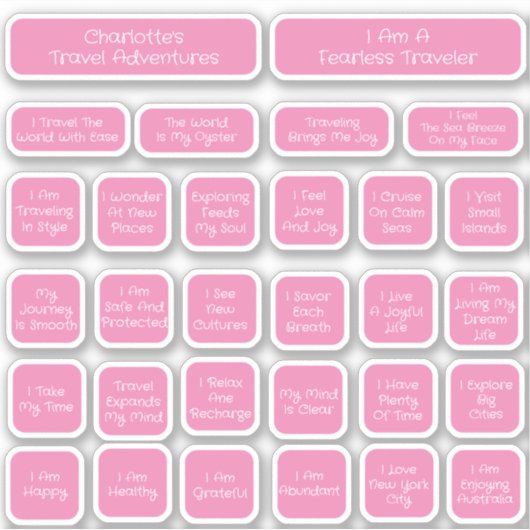 30 Roze & Wit Reisbevestiging Sjabloon Vierkant Sticker (Voorkant)