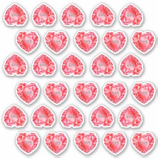 30 Ruby Heart Waterverf Monogram Rode bruiloft toe Sticker (Voorkant)