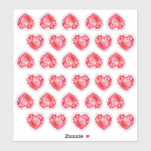30 Ruby Heart Waterverf Monogram Rode bruiloft toe Sticker (Vel)