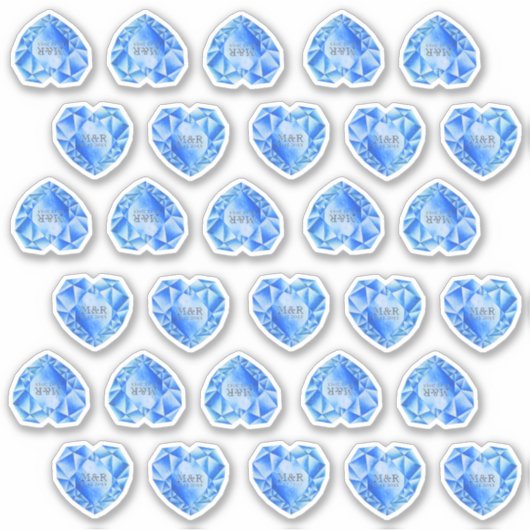 30 Sapphire Heart Waterverf Monogram bruiloft toev Sticker (Voorkant)