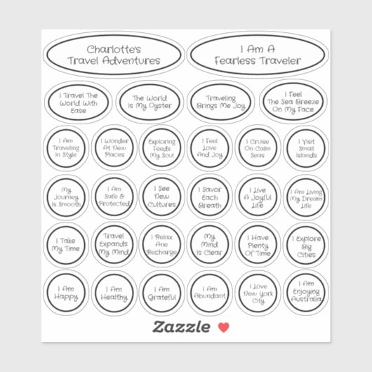 30 Schattigee Black & White Reisbevestiging Sjablo Sticker (Vel)