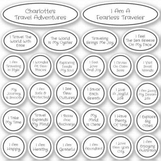 30 Schattigee Black & White Reisbevestiging Sjablo Sticker (Voorkant)