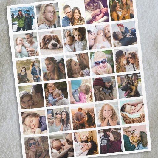 30 Square Photo Collage White Fleece Deken