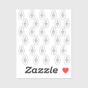 30-stickers Silver Metallic 3D Music Treble Clef Sticker
