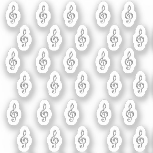 30-stickers Silver Metallic 3D Music Treble Clef Sticker (Voorkant)