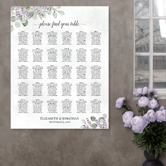 30 Tabel Lavender Eucalyptus Wedding Seating Chart Poster