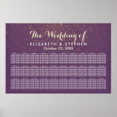 30 Tabel Paars Gold Glitter Wedding Seating Chart Poster (Voorkant)